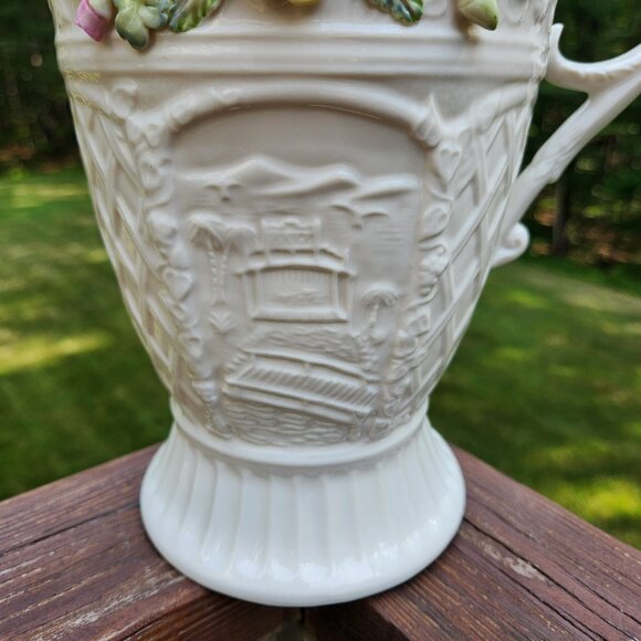 Belleek Powerscourt Pitcher Applied Floral Decorated Panels Heritage Collection - Picture 12 of 13